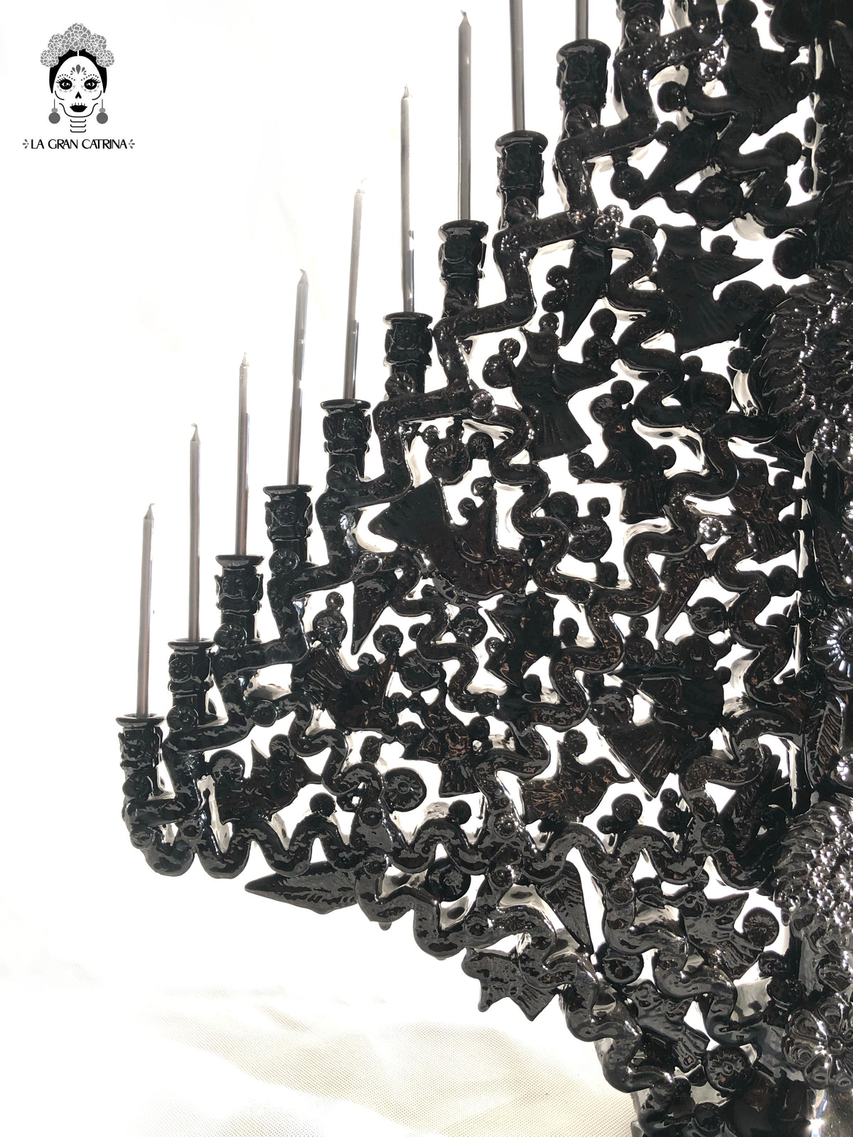 Candelero negro de 25 velas - Barro vidriado - 63 cm. 25 in. - En produccion Candelabros