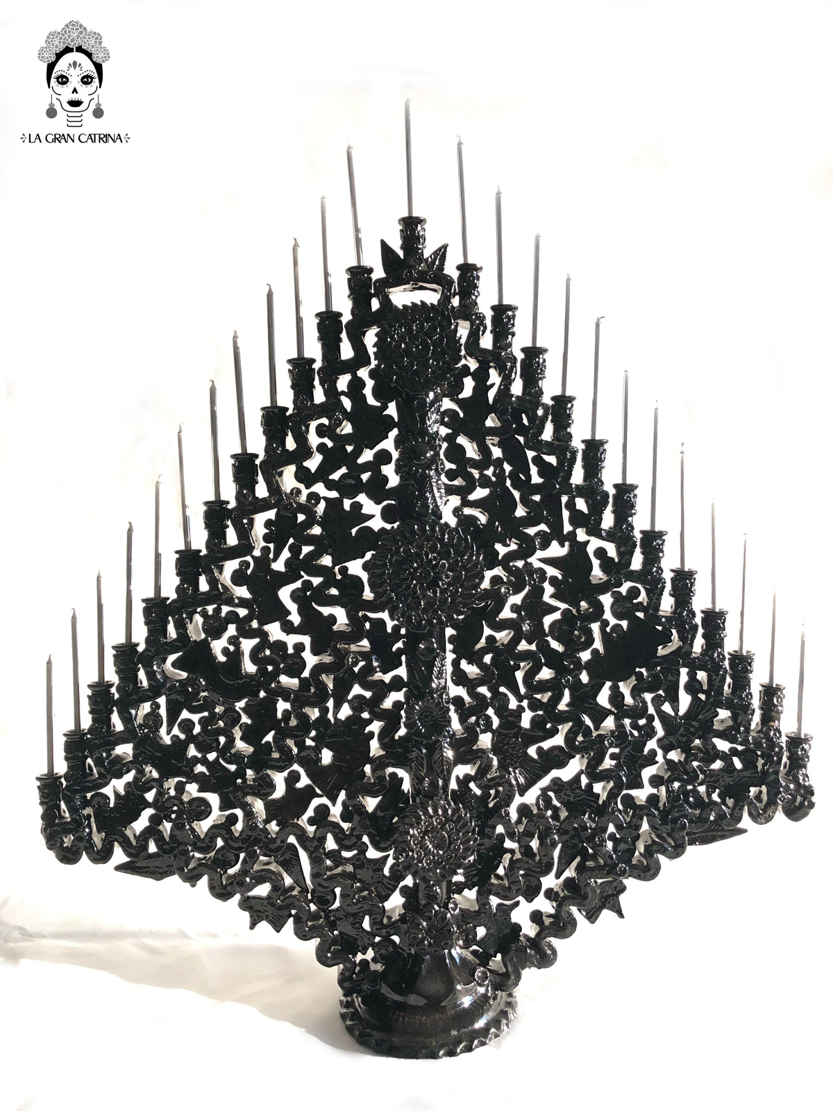 Candelero negro de 25 velas - Barro vidriado - 63 cm. 25 in. - En produccion Candelabros