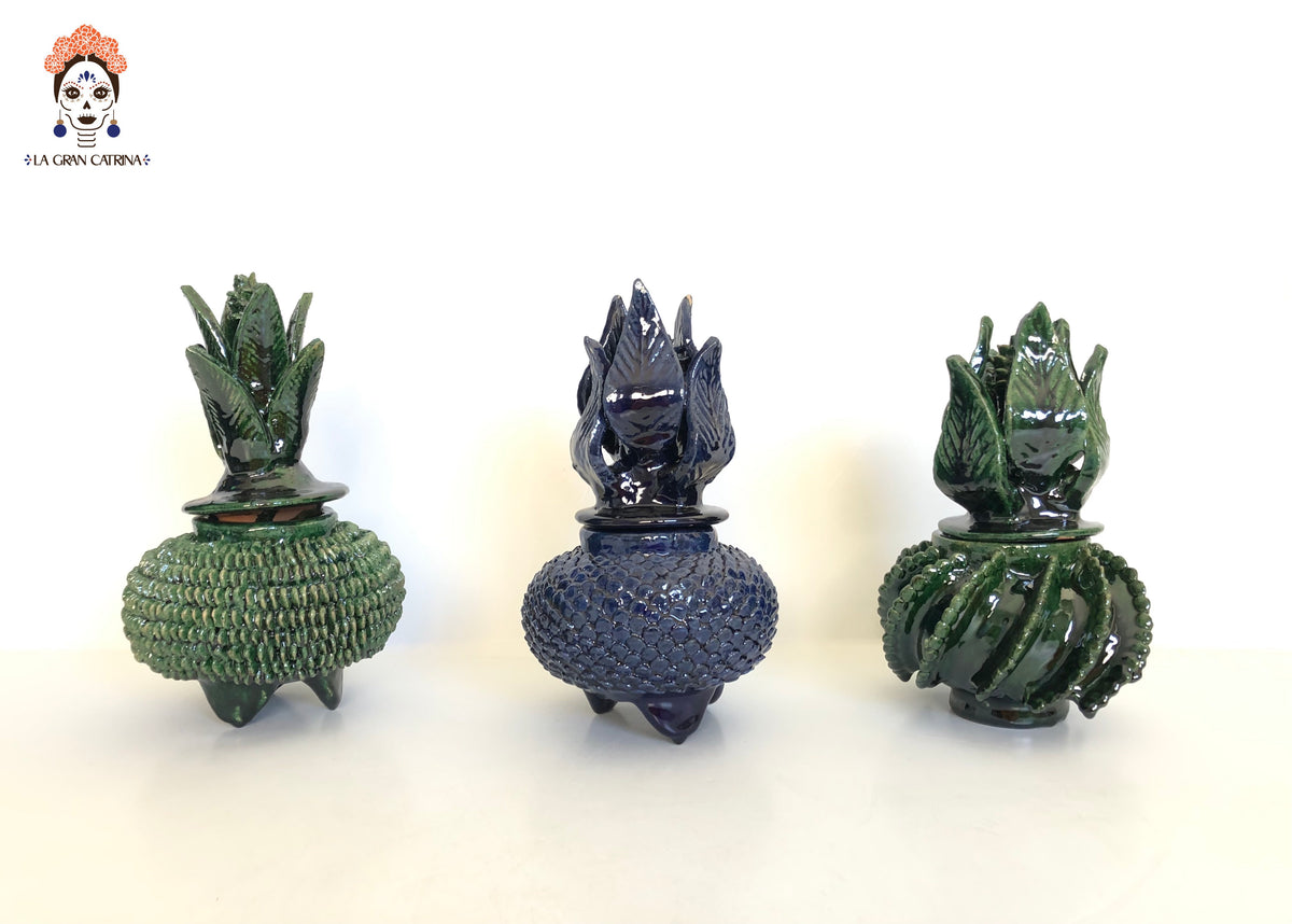 Piña de barro vidriado - Biznaga verde - 21 cm. 8.5 in. - Sobre Pedido