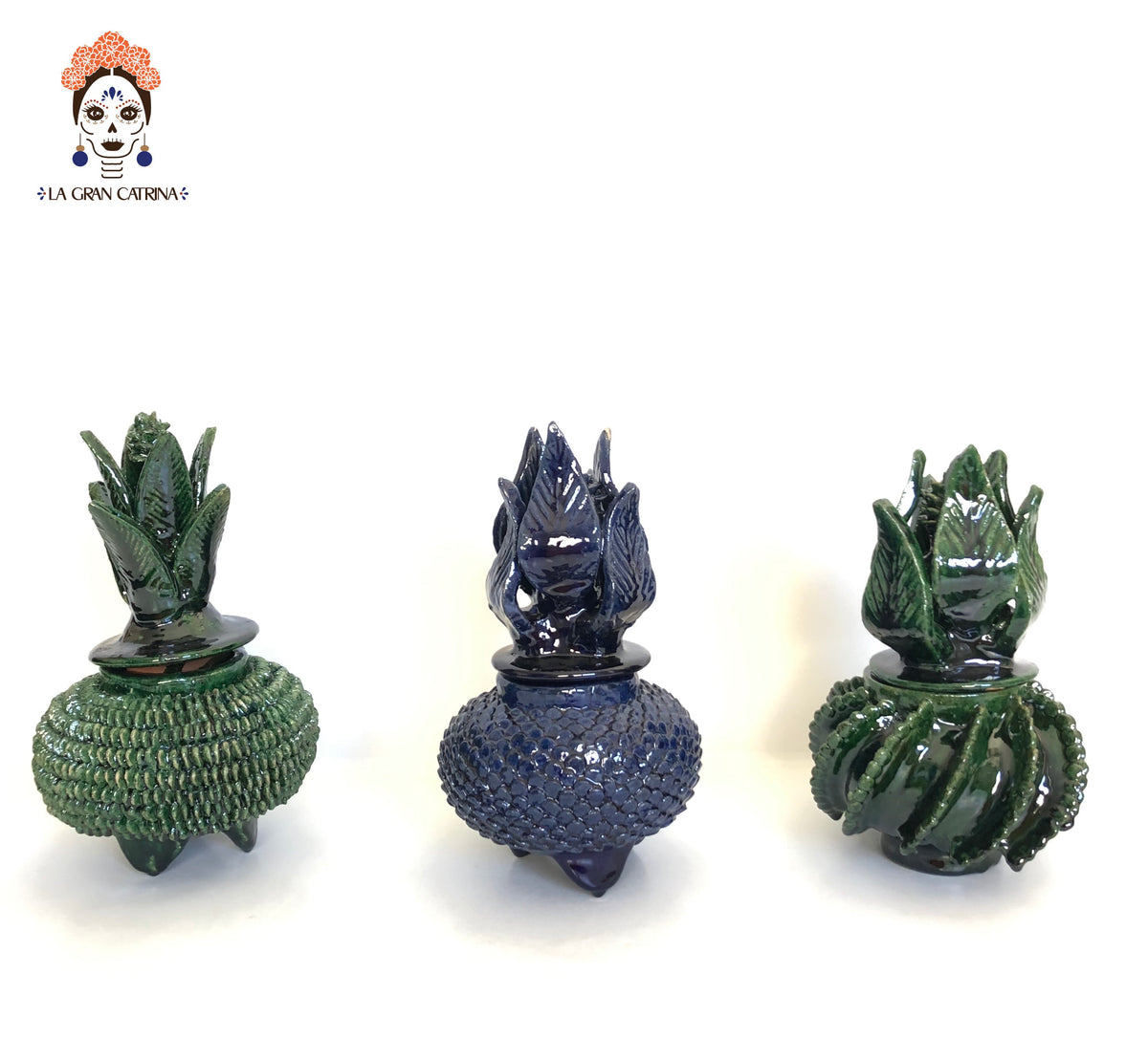 Piña de barro vidriado - Biznaga verde - 21 cm. 8.5 in. - Sobre Pedido