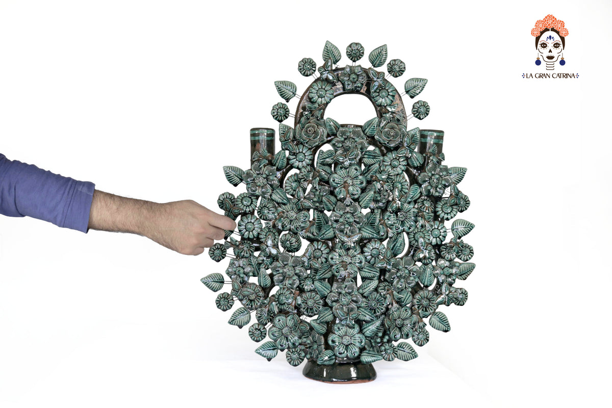 Árbol de la vida verde vidriado - 55 cm. 21.6 in.