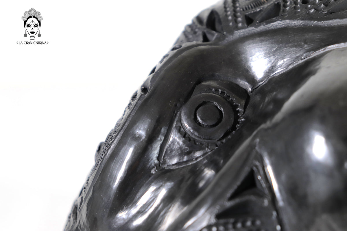 Cabeza de Jaguar de Barro Negro - 22 cm. 8.7 in. Barro negro