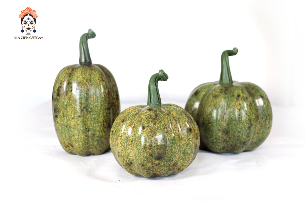 Set 3 Calabazas Artesanales Decorativas Verdes - 22 cm - 8.7 in. Calabaza