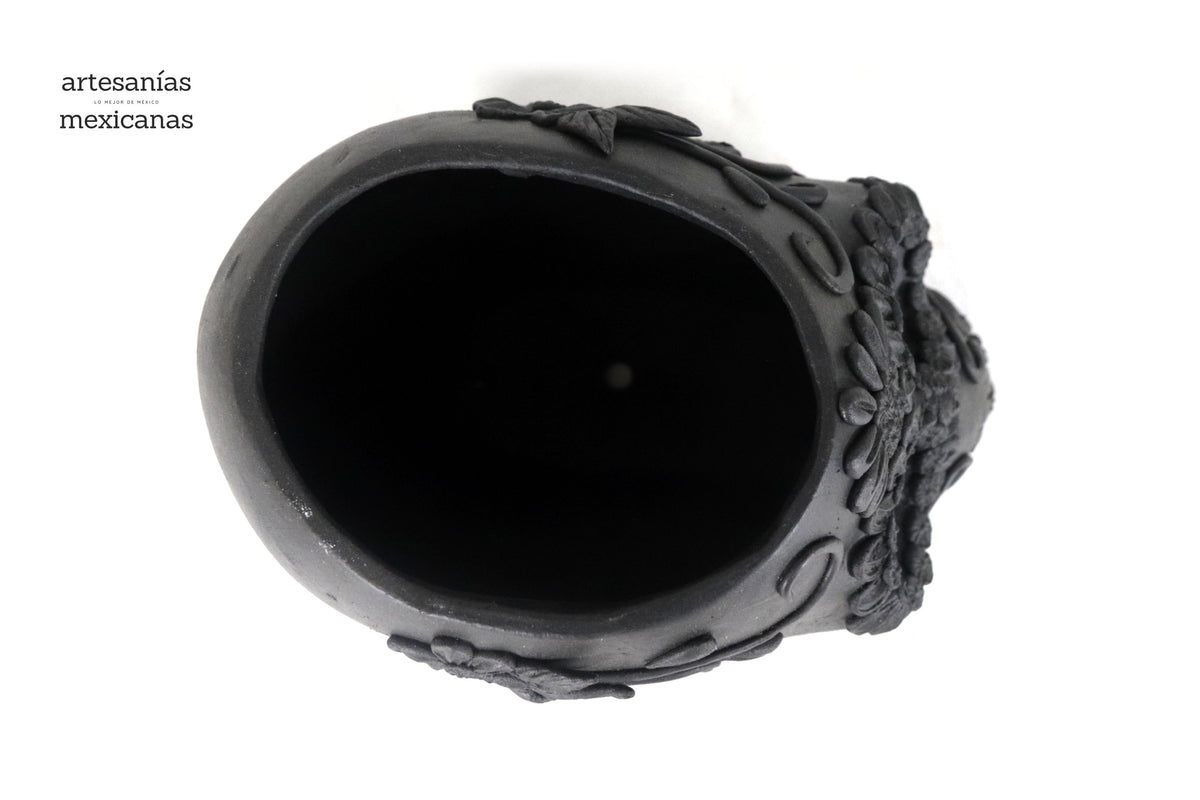 Maceta negra grande de Calavera estilo Catrina Maceta