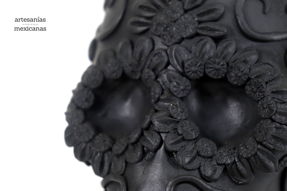 Maceta negra grande de Calavera estilo Catrina Maceta