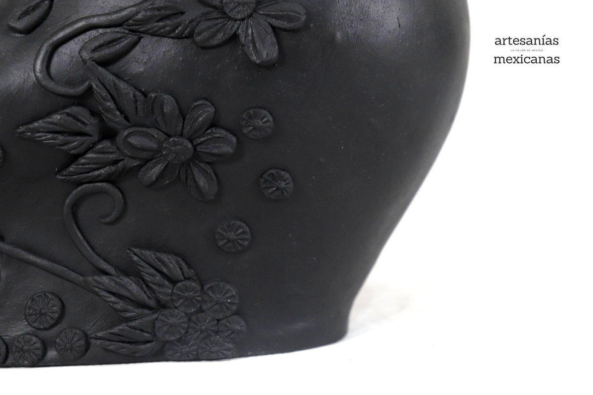 Maceta negra grande de Calavera estilo Catrina Maceta