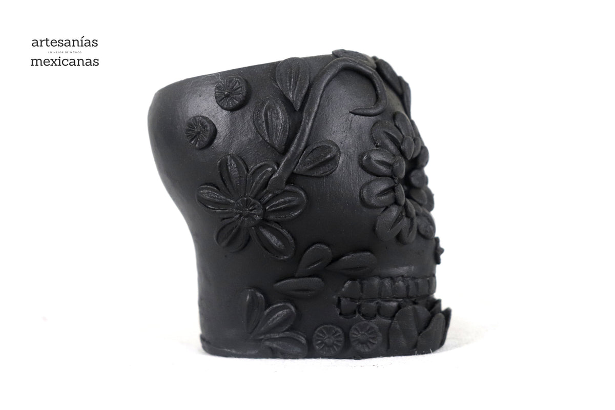 Maceta negra chica de Calavera estilo Catrina Maceta