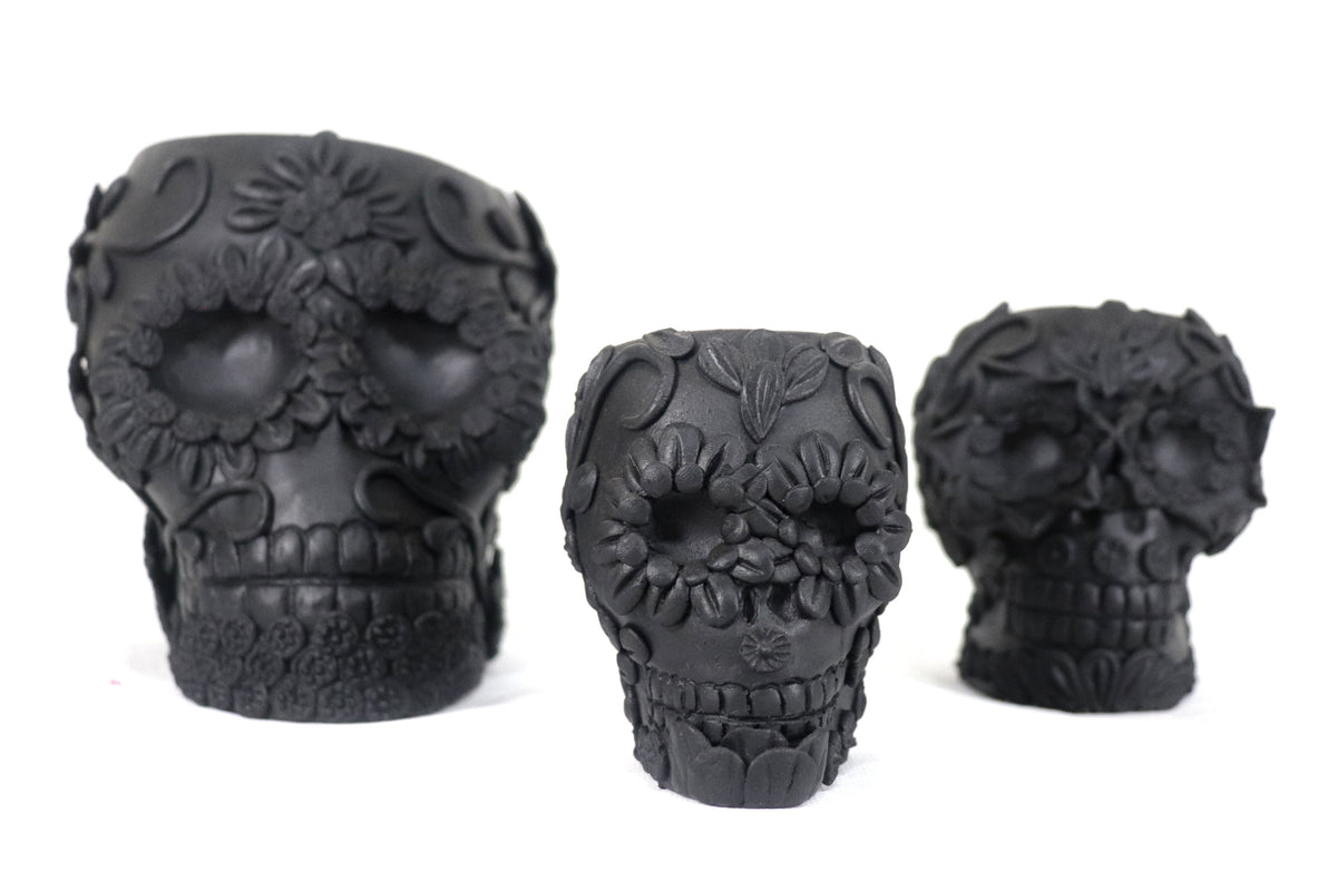 Maceta negra grande de Calavera estilo Catrina Maceta