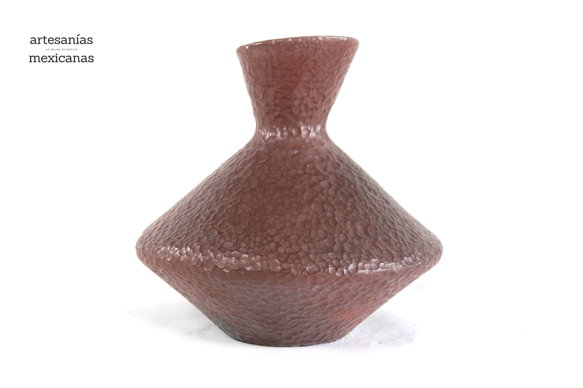 Jarrón moderno de barro martillado rojo - 25 cm. 10 in. Artesanía