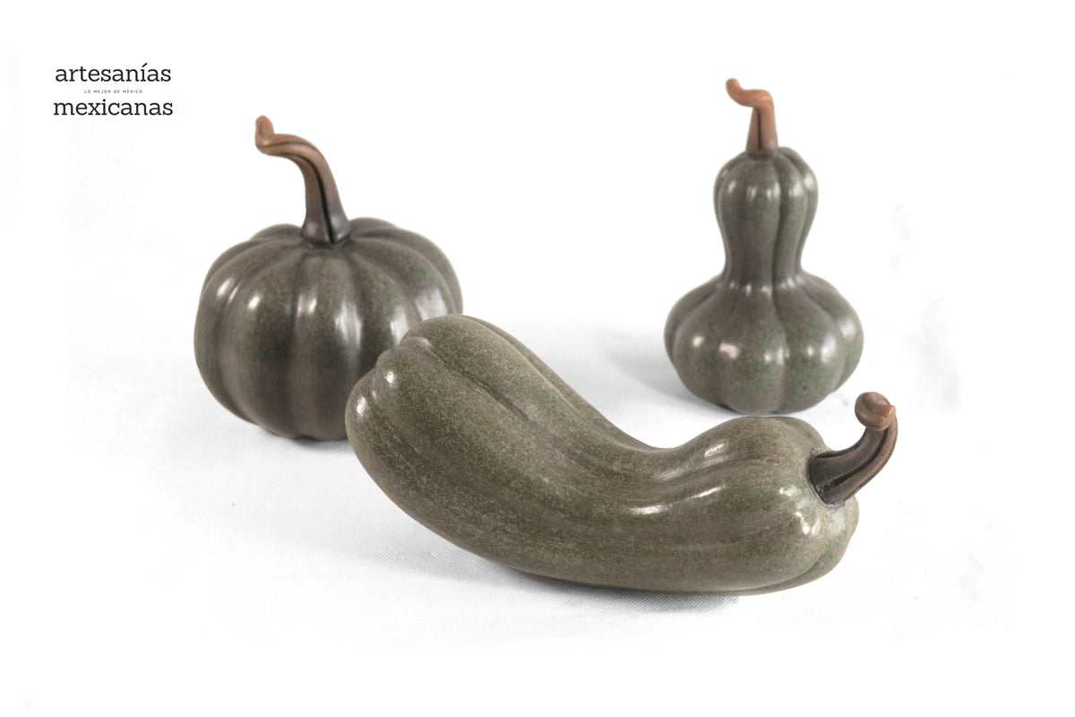 Juego de 3 calabazas verde grisáceo Calabaza
