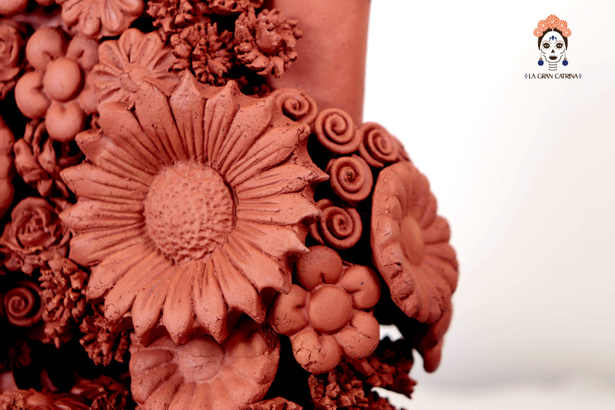 Candelero Altar Calavera Floral Barro Natural - 62 cm. 24.4 in.