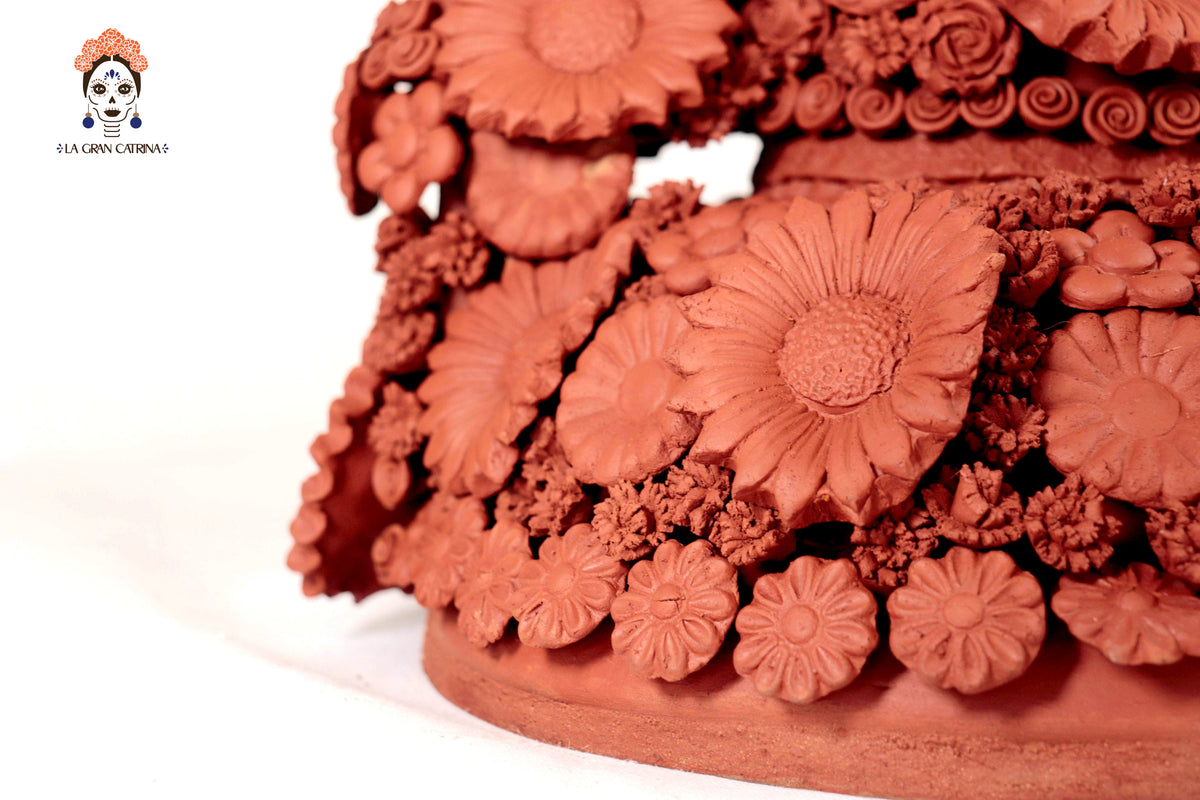 Candelero Altar Calavera Floral Barro Natural - 62 cm. 24.4 in.