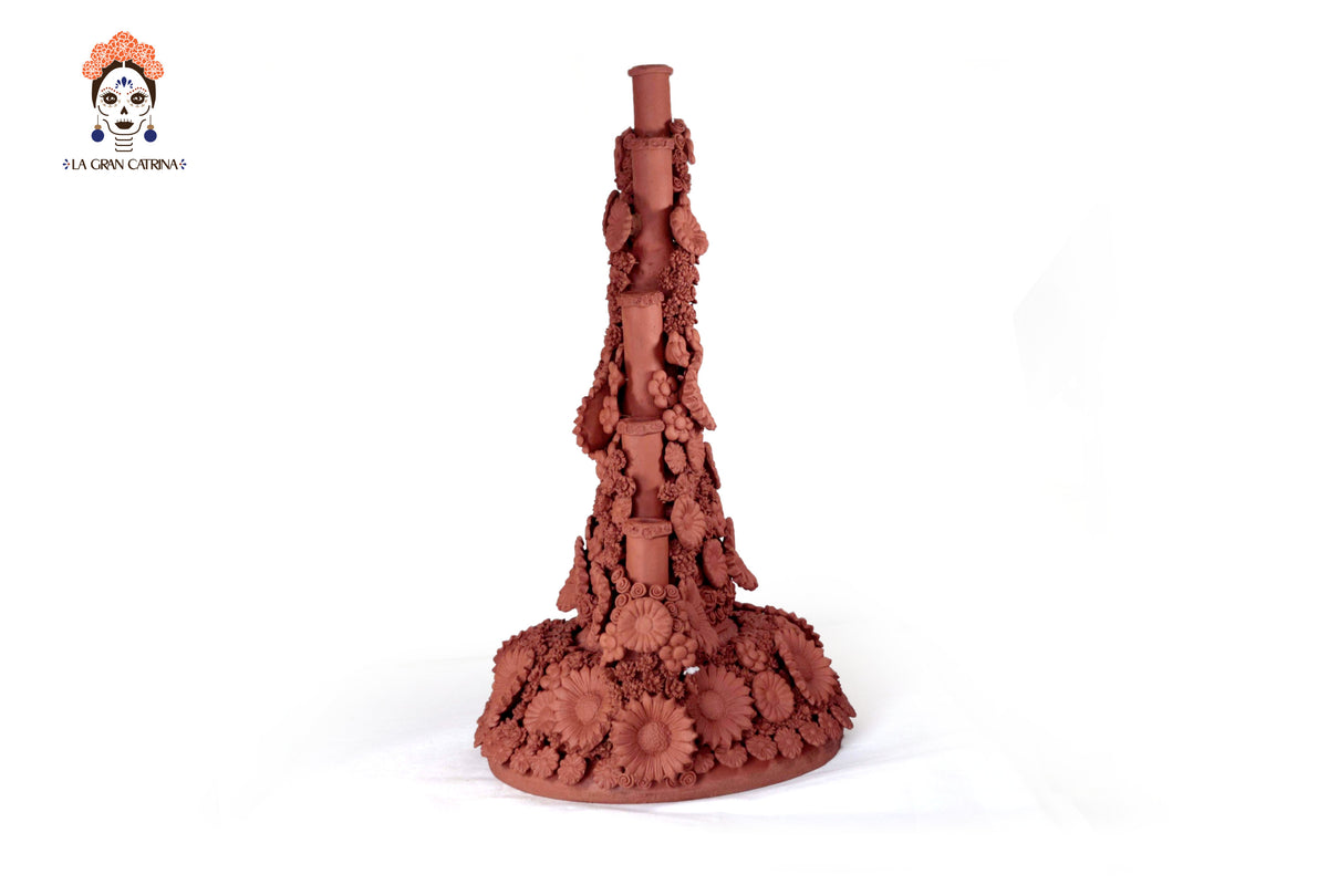 Candelero Altar Calavera Floral Barro Natural - 62 cm. 24.4 in.