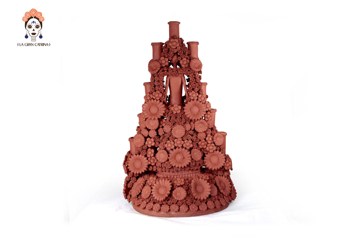Candelero Altar Calavera Floral Barro Natural - 62 cm. 24.4 in.