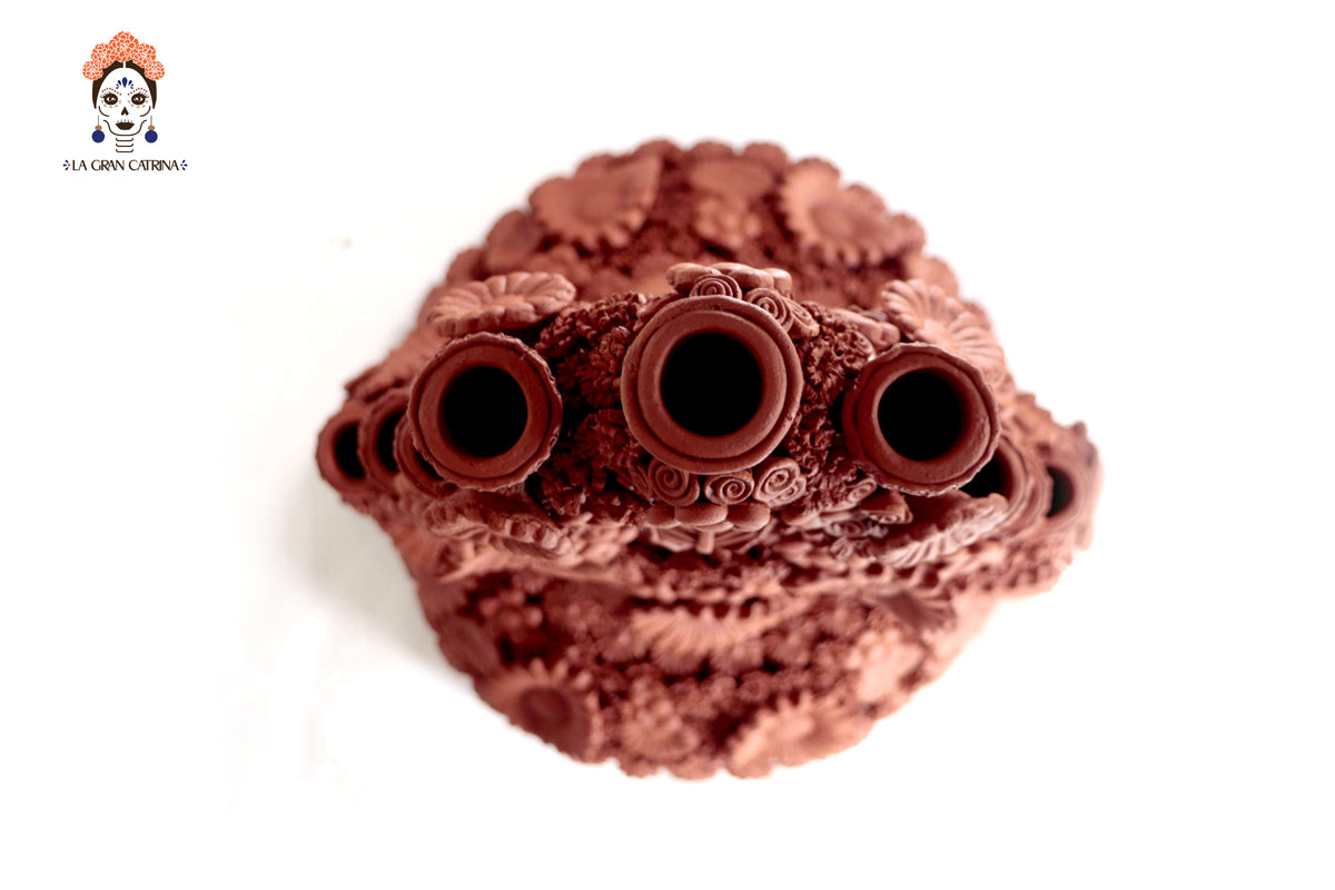 Candelero Altar Calavera Floral Barro Natural - 62 cm. 24.4 in.