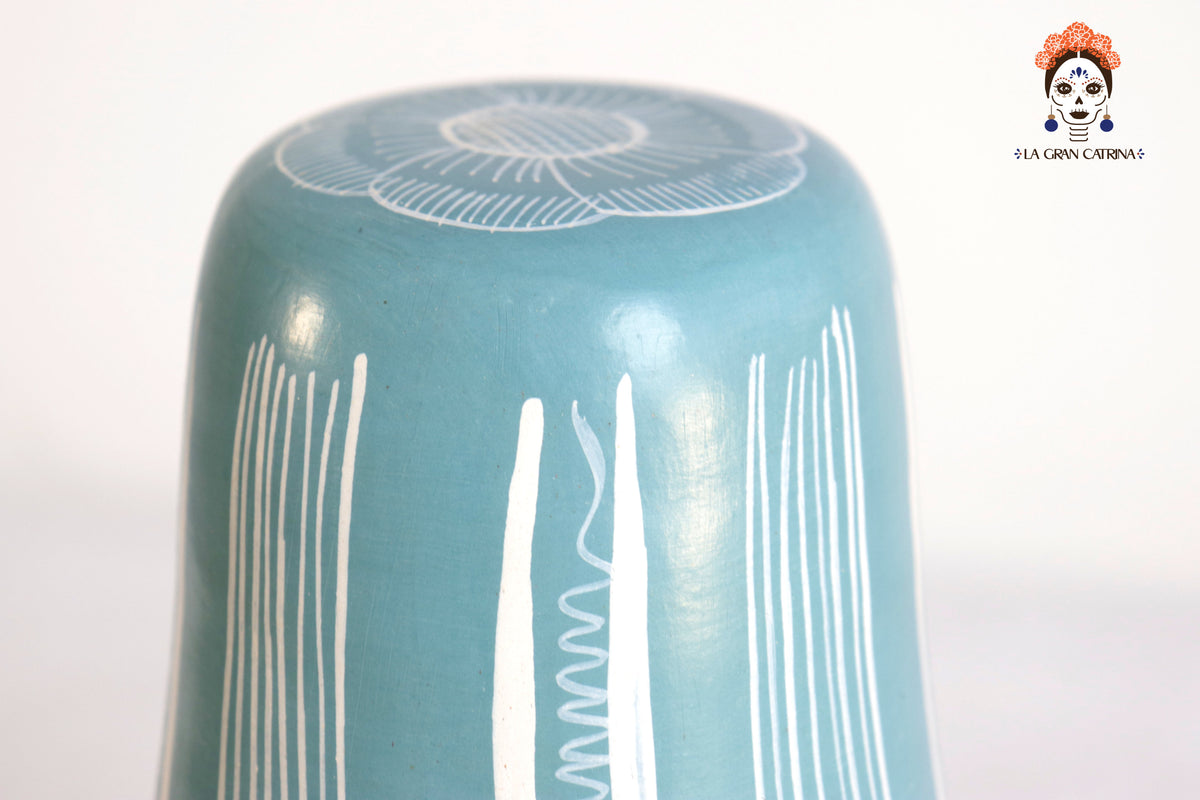 Jarrón Botellón Azul Turquesa - 23 cm. 09 in.