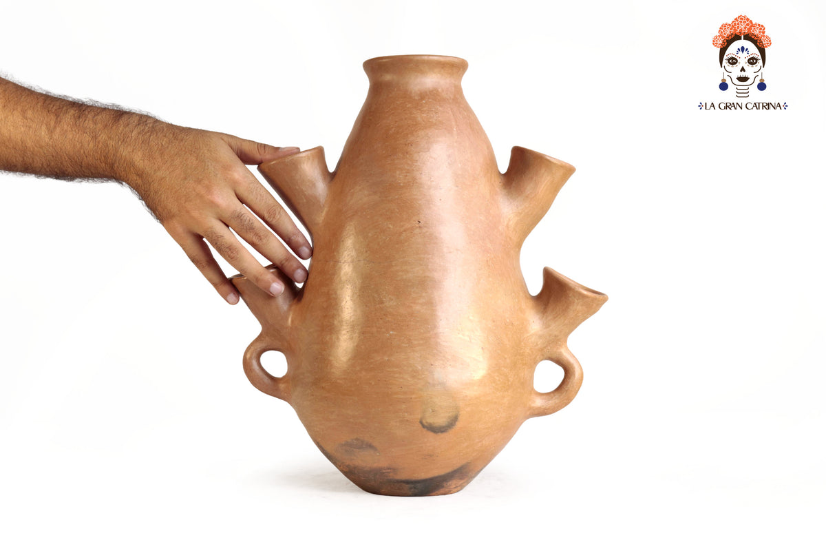 Jarrón Mixe Ancestral con 5 Bocas y Asas Inferiores - 35.3 cm. 13.9 in. Mixe