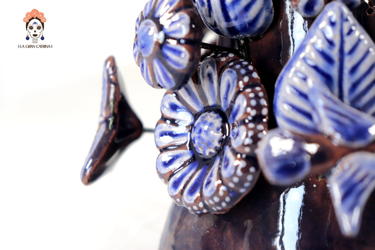 Set de 3 Porta Cirio Azul - Barro vidriado - 29 cm. 11.4 in. Candelabros