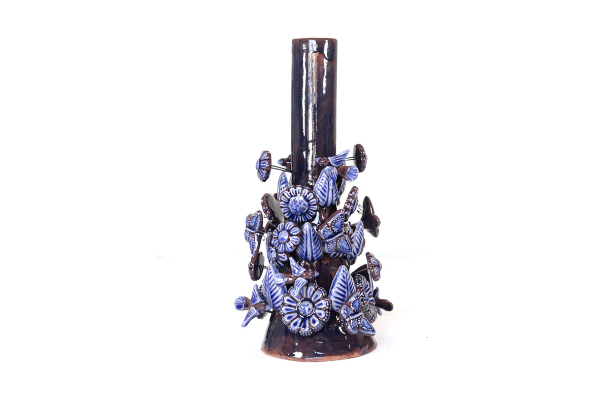Set de 3 Porta Cirio Azul - Barro vidriado - 29 cm. 11.4 in. Candelabros