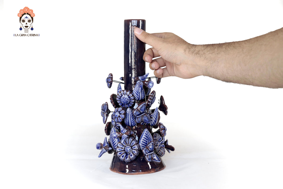 Set de 3 Porta Cirio Azul - Barro vidriado - 29 cm. 11.4 in. Candelabros