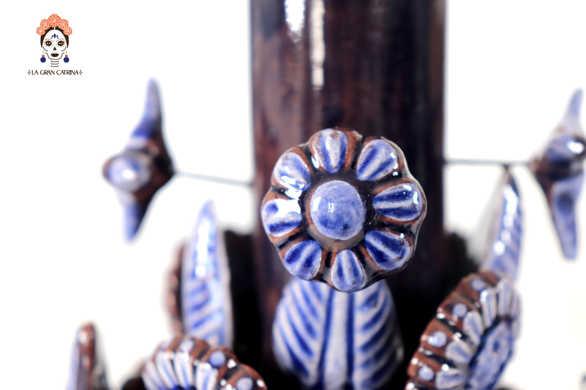 Set de 3 Porta Cirio Azul - Barro vidriado - 29 cm. 11.4 in. Candelabros