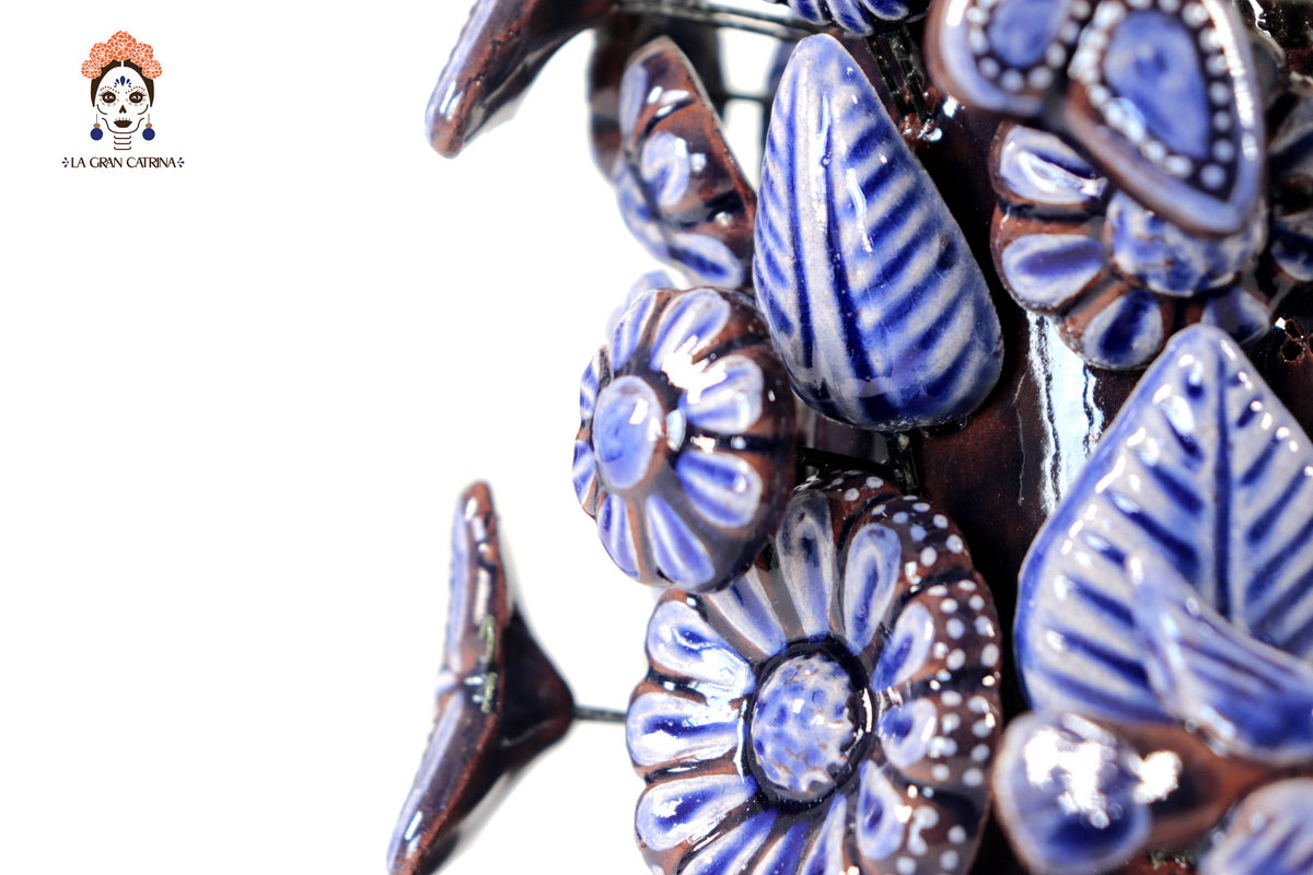 Set de 3 Porta Cirio Azul - Barro vidriado - 29 cm. 11.4 in. Candelabros