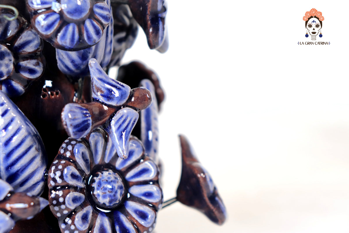 Set de 3 Porta Cirio Azul - Barro vidriado - 29 cm. 11.4 in. Candelabros