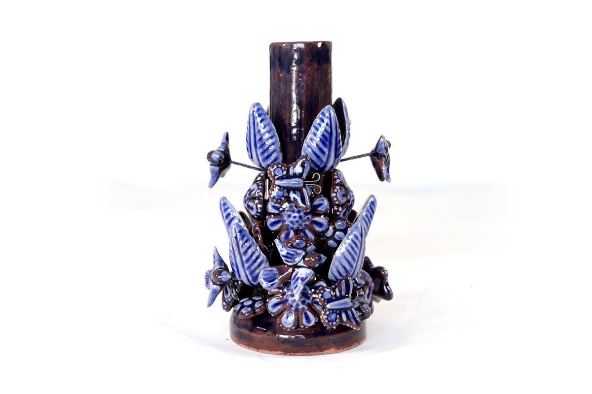 Set de 3 Porta Cirio Azul - Barro vidriado - 29 cm. 11.4 in. Candelabros