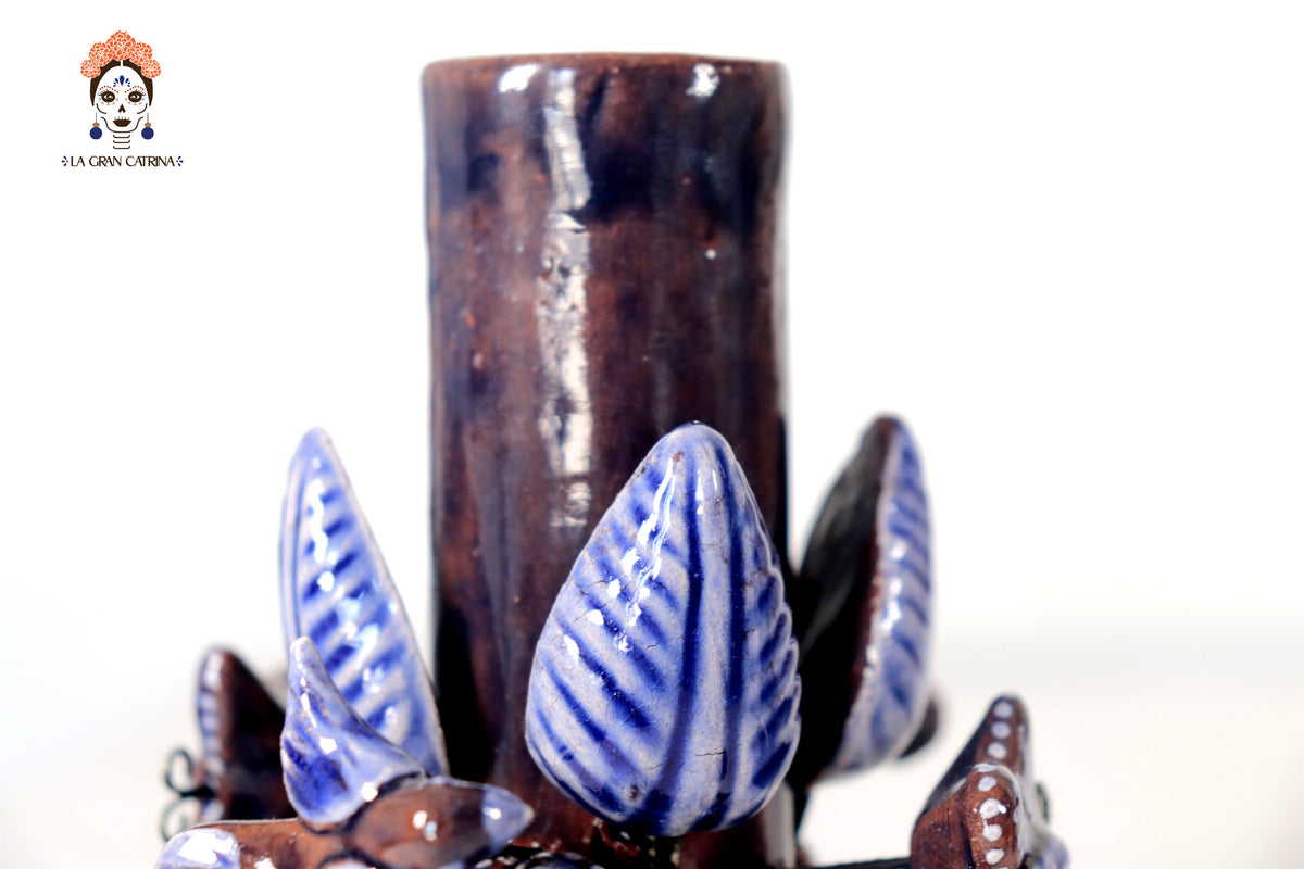 Set de 3 Porta Cirio Azul - Barro vidriado - 29 cm. 11.4 in. Candelabros