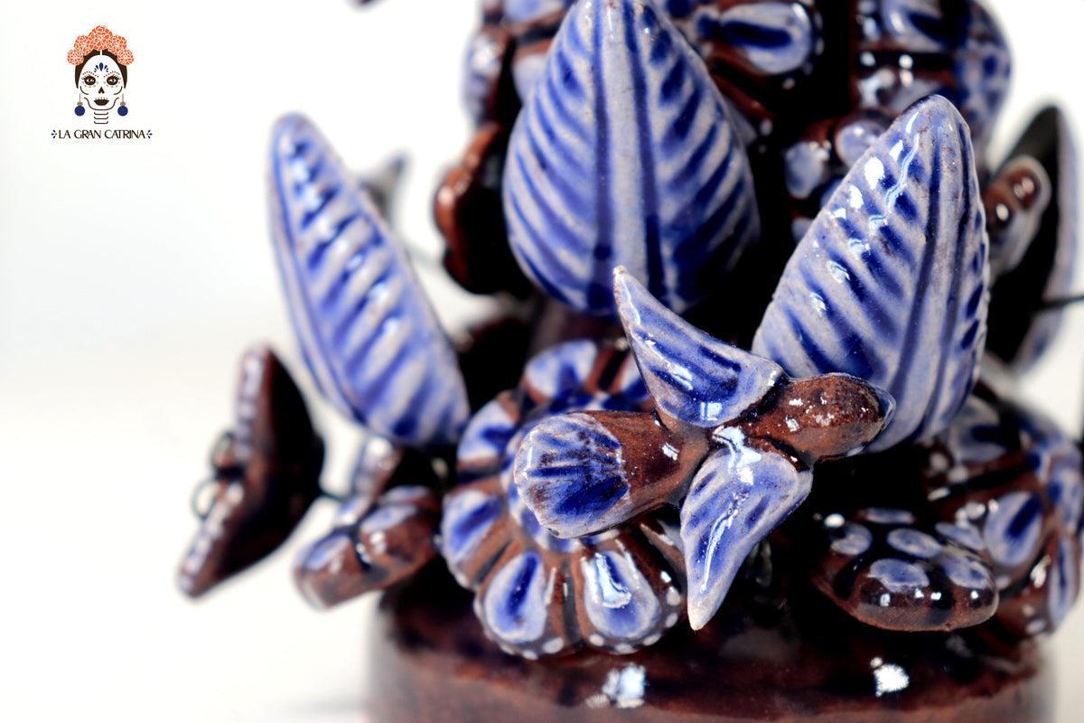 Set de 3 Porta Cirio Azul - Barro vidriado - 29 cm. 11.4 in. Candelabros