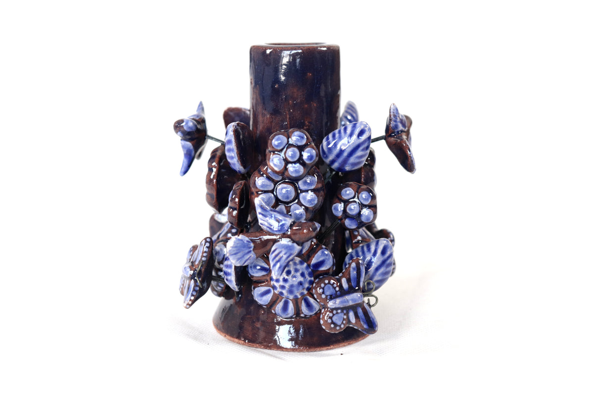 Set de 3 Porta Cirio Azul - Barro vidriado - 29 cm. 11.4 in. Candelabros