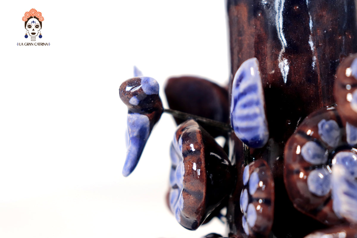 Set de 3 Porta Cirio Azul - Barro vidriado - 29 cm. 11.4 in. Candelabros