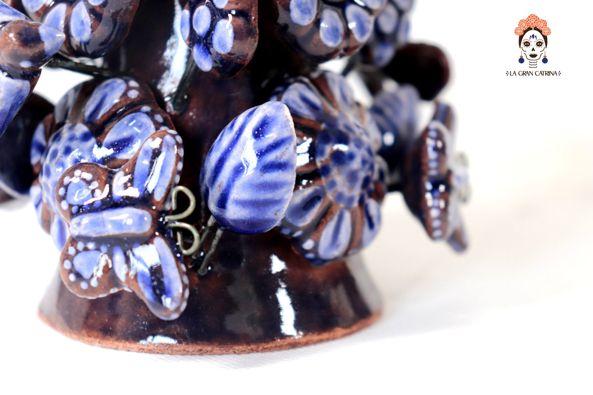 Set de 3 Porta Cirio Azul - Barro vidriado - 29 cm. 11.4 in. Candelabros