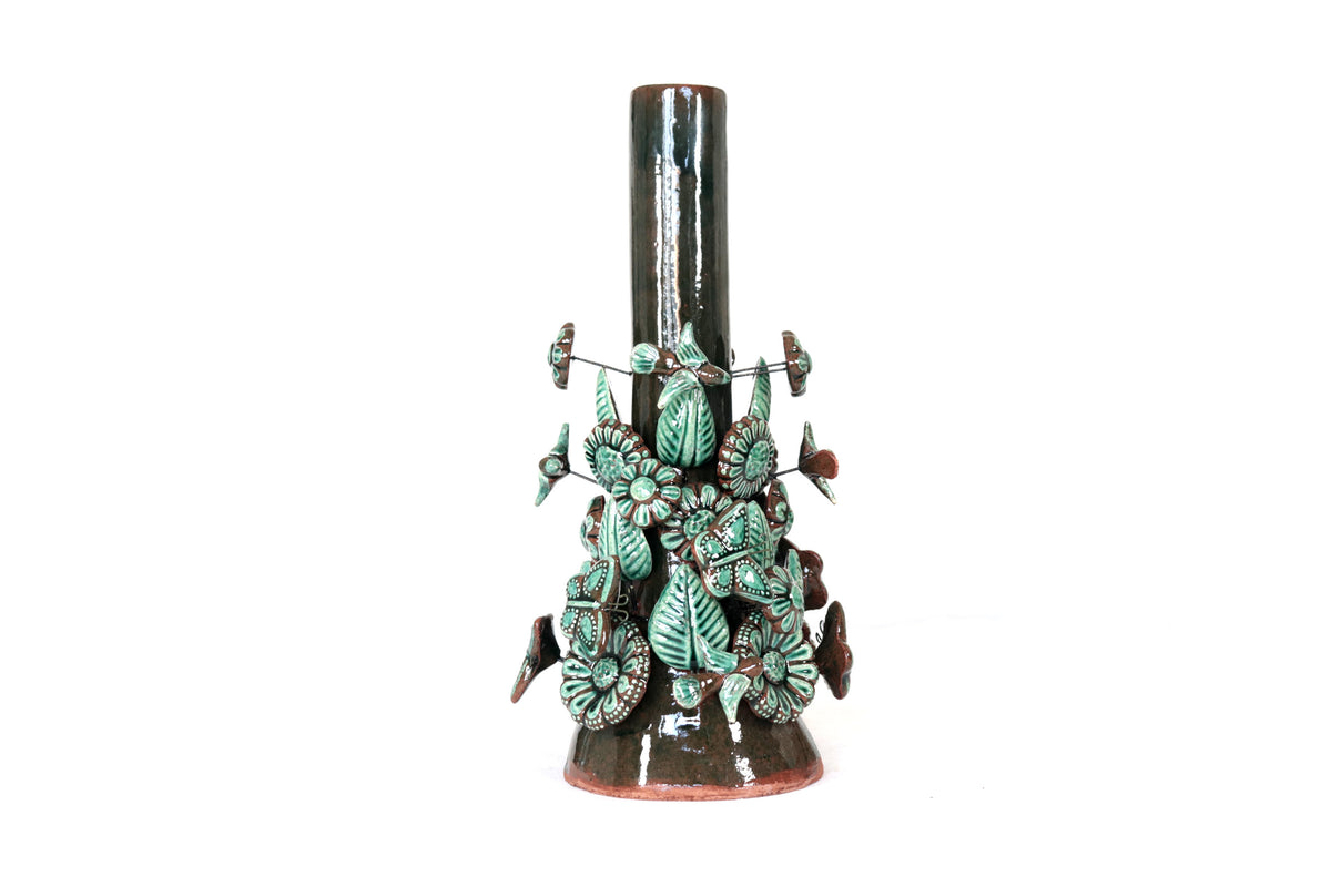Set de 3 Porta Cirio Verde - Barro vidriado - 29 cm. 11.4 in. Candelabros
