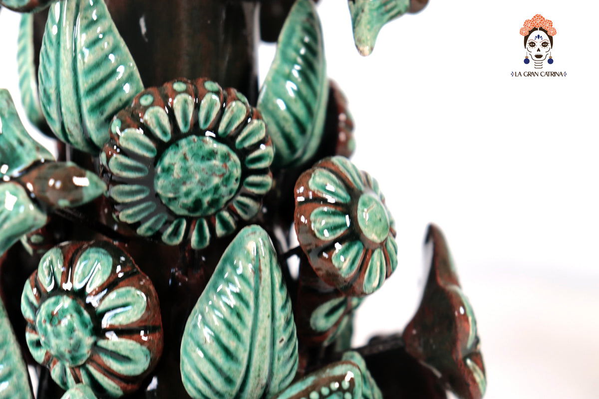 Set de 3 Porta Cirio Verde - Barro vidriado - 29 cm. 11.4 in. Candelabros