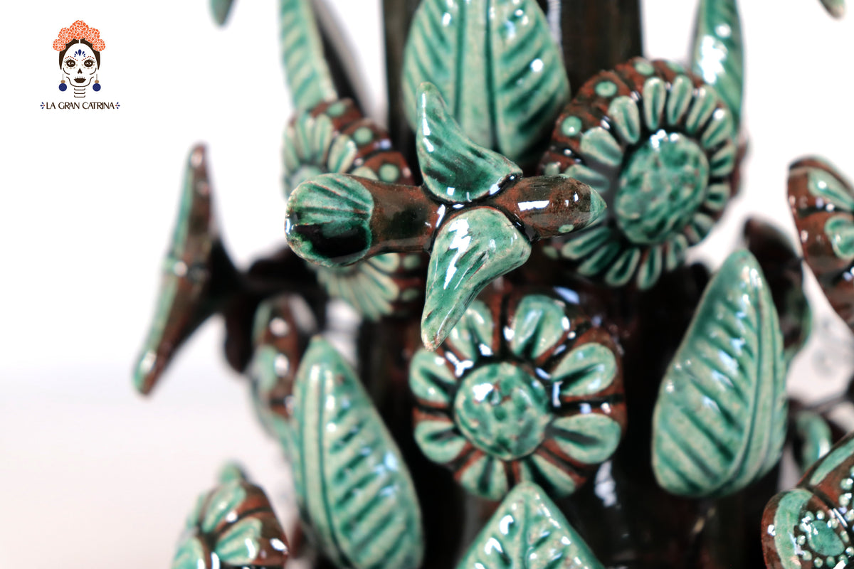 Set de 3 Porta Cirio Verde - Barro vidriado - 29 cm. 11.4 in. Candelabros