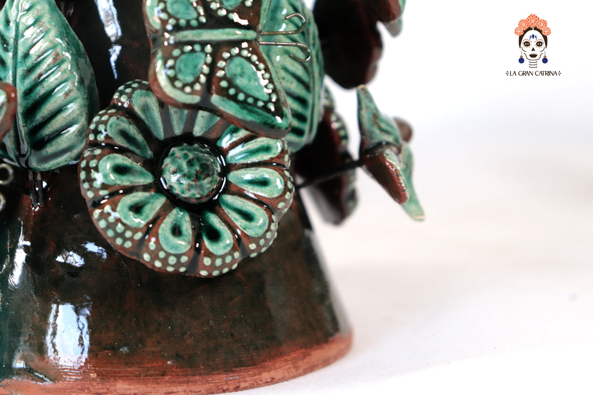 Set de 3 Porta Cirio Verde - Barro vidriado - 29 cm. 11.4 in. Candelabros