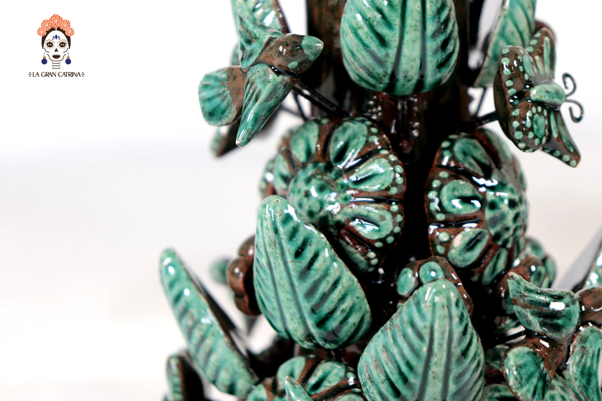 Set de 3 Porta Cirio Verde - Barro vidriado - 29 cm. 11.4 in. Candelabros