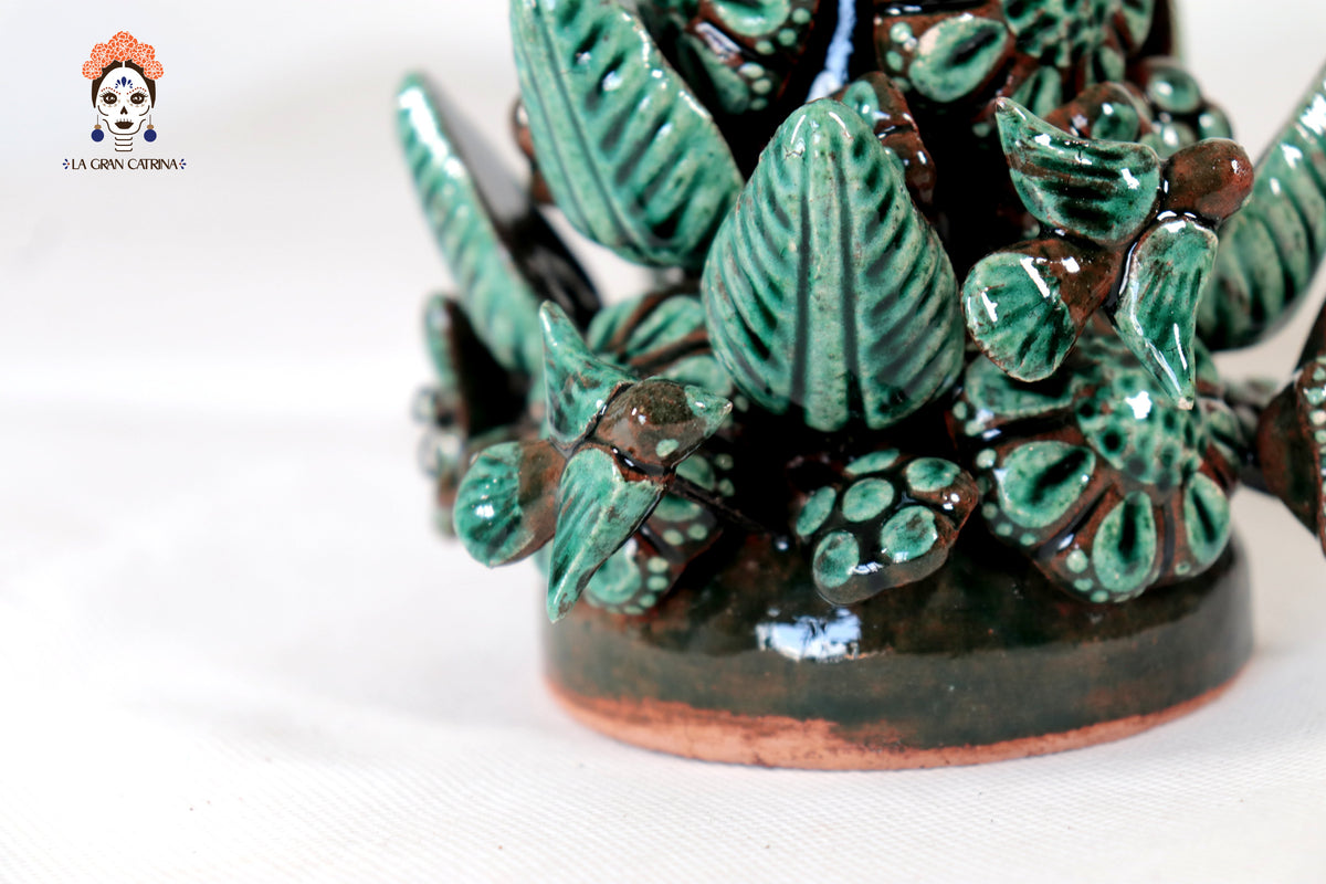Set de 3 Porta Cirio Verde - Barro vidriado - 29 cm. 11.4 in. Candelabros