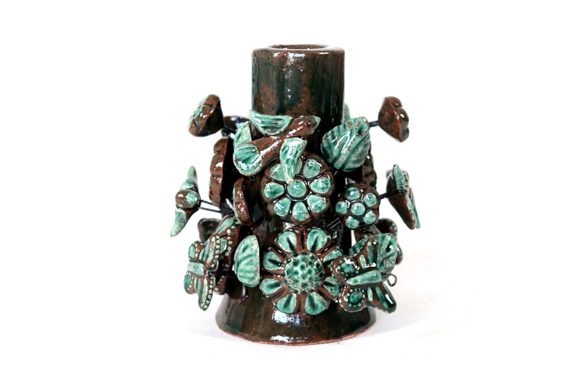 Set de 3 Porta Cirio Verde - Barro vidriado - 29 cm. 11.4 in. Candelabros