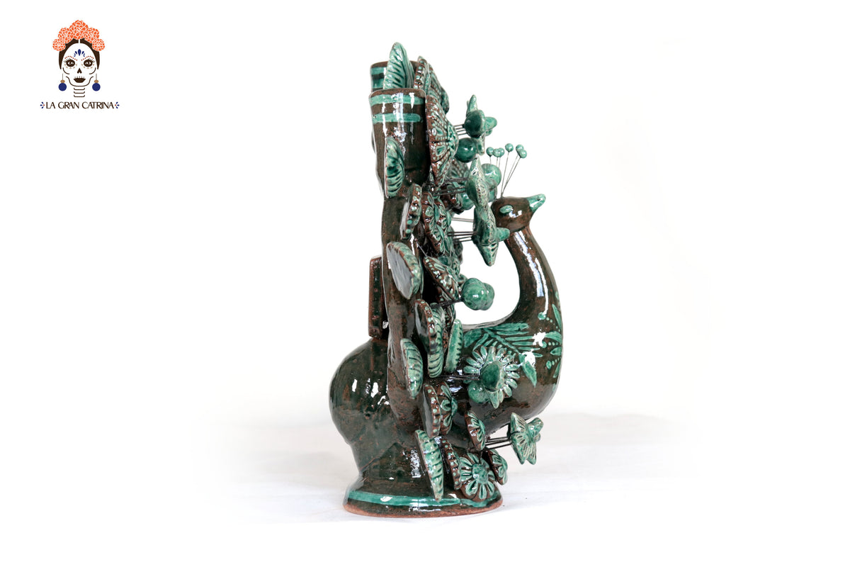 Candelero de Barro Vidriado Árbol de la Vida - Estilo Pavo Real - 37 cm. 14.5 in. - Sobre Pedido