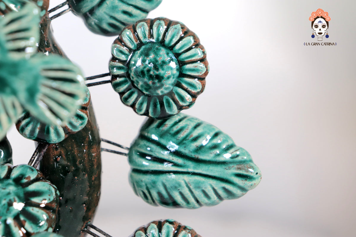 Candelero de Barro Vidriado Árbol de la Vida - Estilo Pavo Real - 37 cm. 14.5 in. - Sobre Pedido