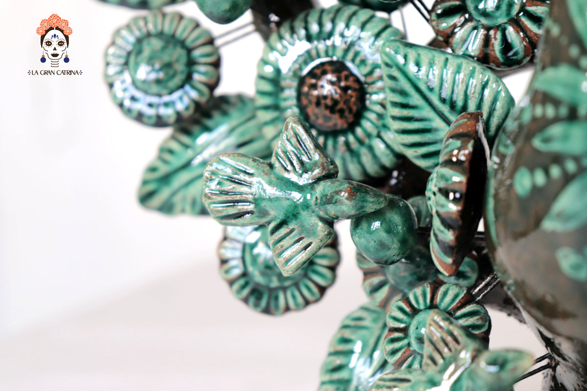 Candelero de Barro Vidriado Árbol de la Vida - Estilo Pavo Real - 37 cm. 14.5 in. - Sobre Pedido