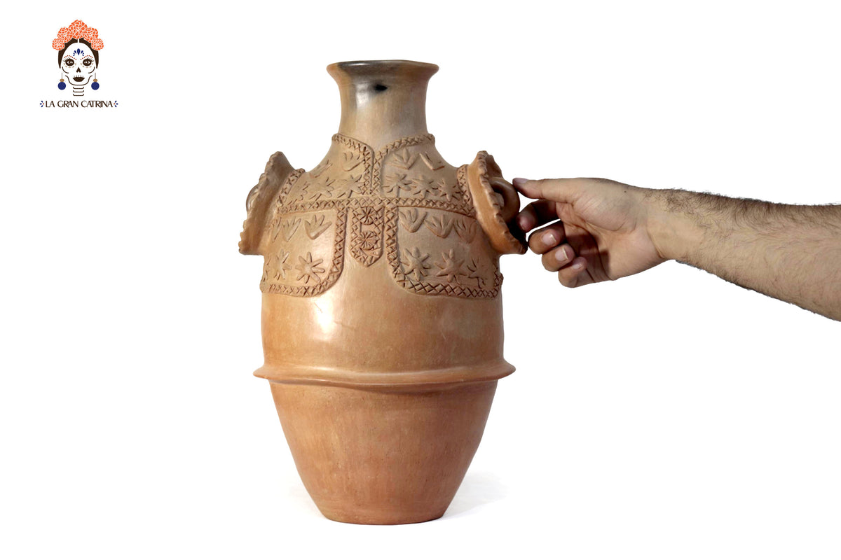 Vasija Mixe Huipil Tlahui de Barro Natural - 38 Cm. 14.9 In. Mixe