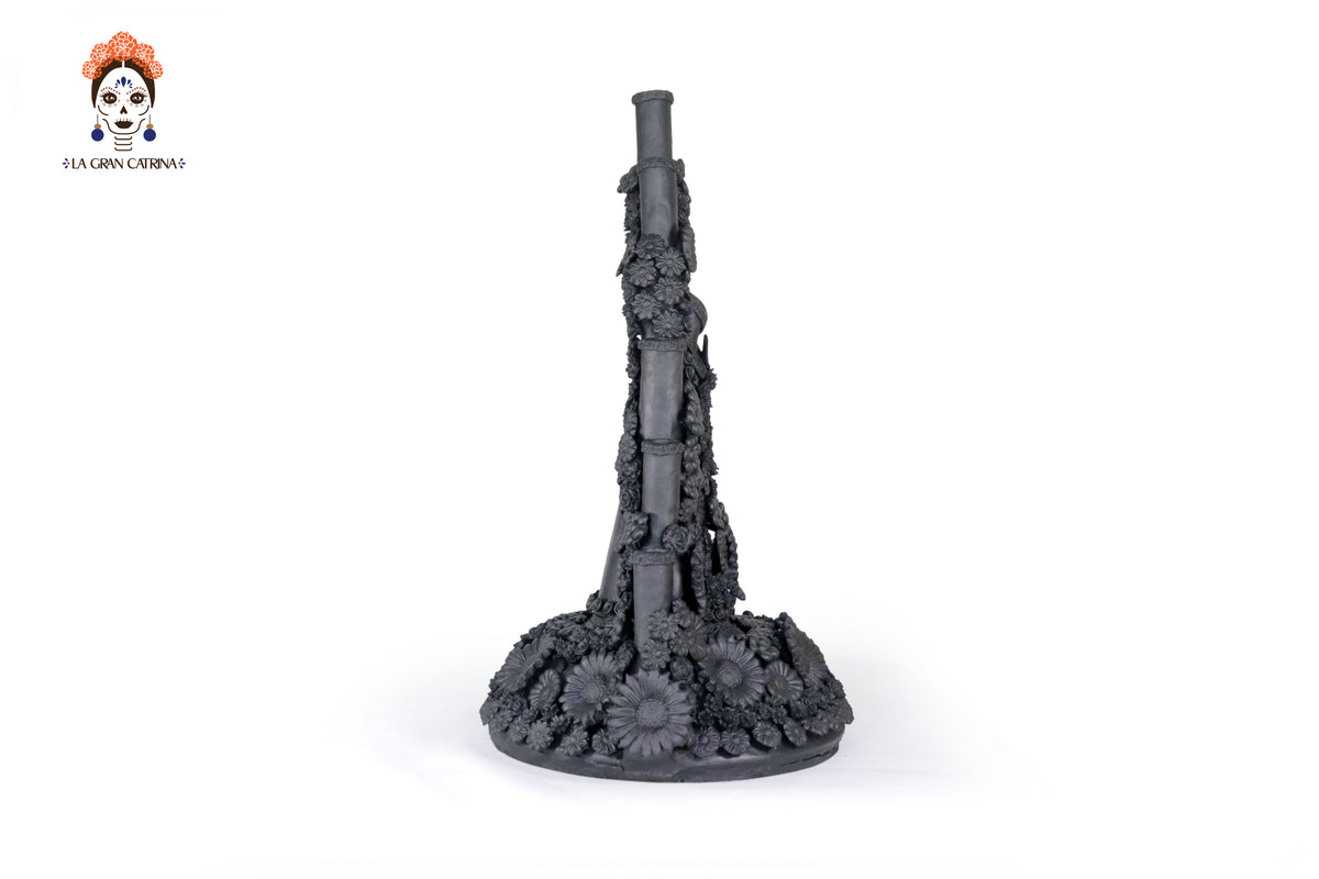 Candelero Altar Calavera Floral Barro Negro - 62 cm. 24.4 in. - Sobre Pedido