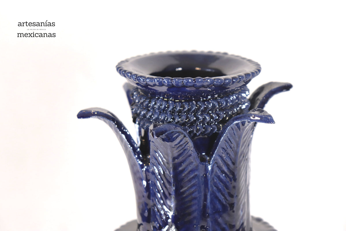 Set de 3 Candeleros azules con hojas - Barro vidriado Candelabros