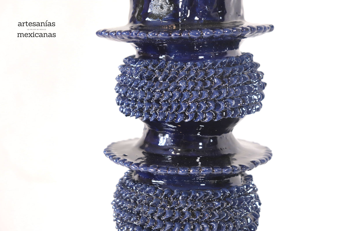 Set de 3 Candeleros azules con hojas - Barro vidriado Candelabros