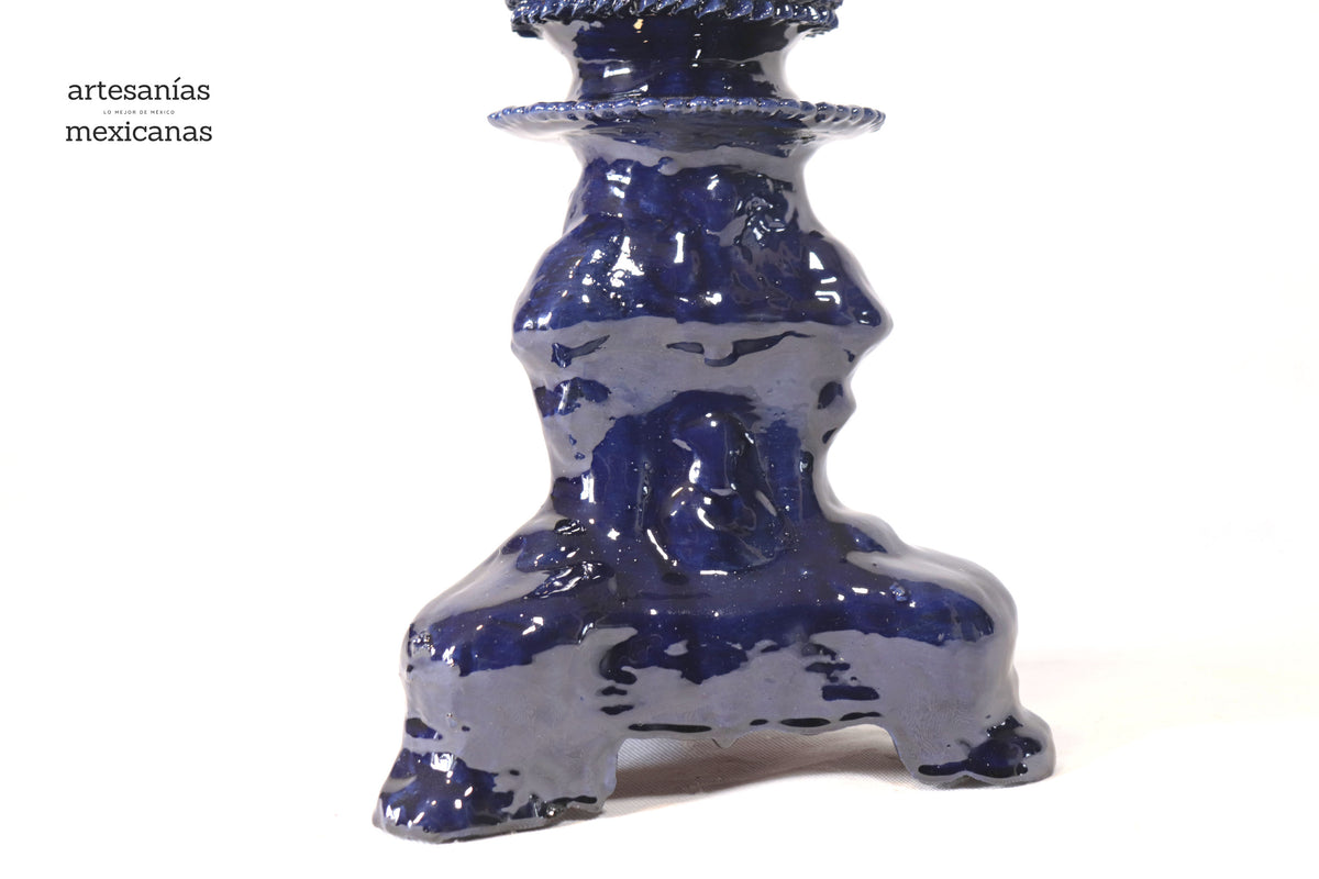 Set de 3 Candeleros azules con hojas - Barro vidriado Candelabros