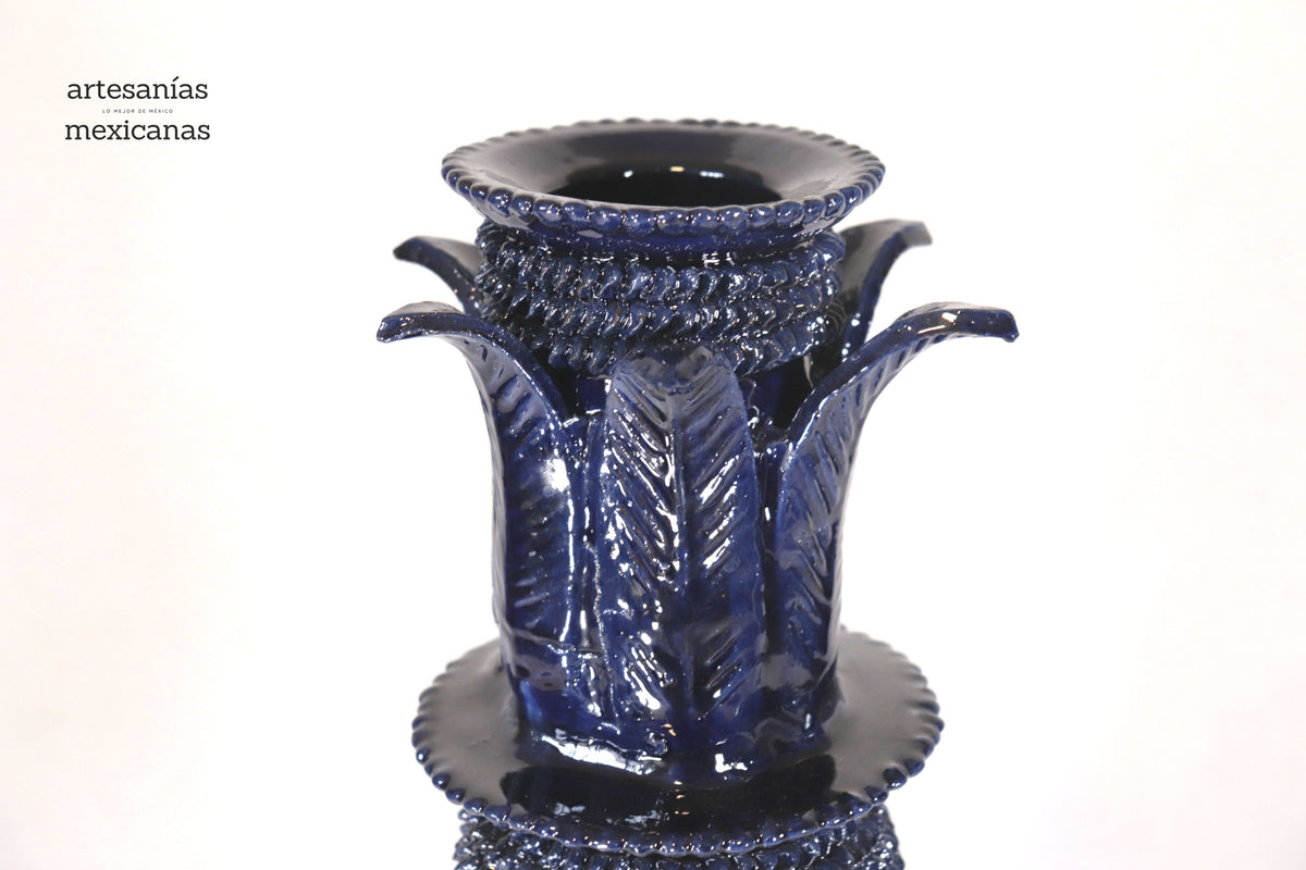 Set de 3 Candeleros azules con hojas - Barro vidriado Candelabros