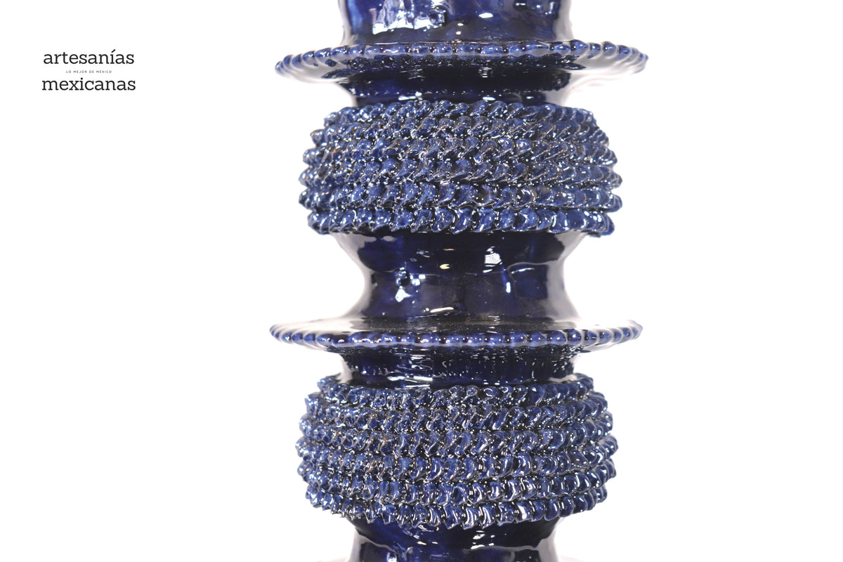 Set de 3 Candeleros azules con hojas - Barro vidriado Candelabros